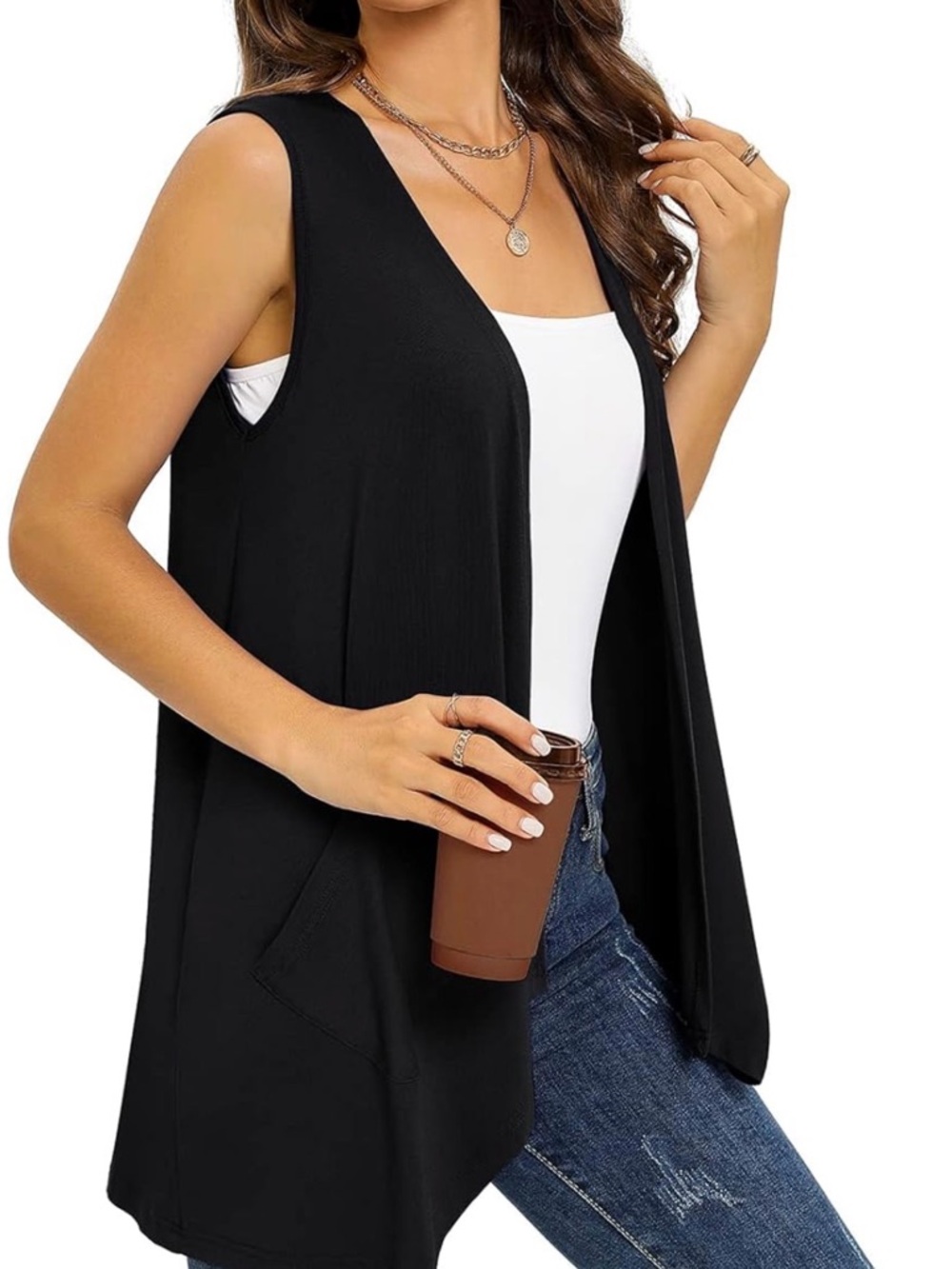 Very Young Sleeveless Open Front Black Vest